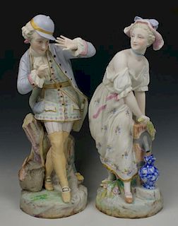19C Vion & Baury figurines "Noble Hunter & Peasant Girl"