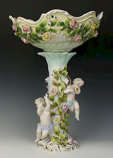 Antique 19C Schierholz Figural Compote with Two Cherubs