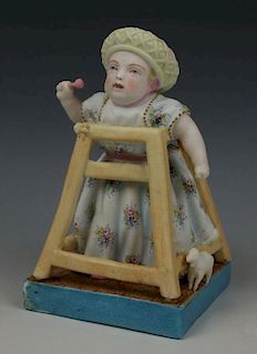 19C Vion & Baury figurine "Toddler Girl in Walker"