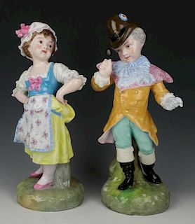 19C french Levy & Cie pair of figurines "Peasant Girl & Noble Boy"