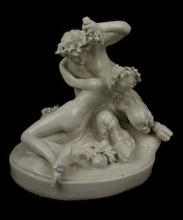 19C french Clodion porcelain figurine "Faun and Girl"