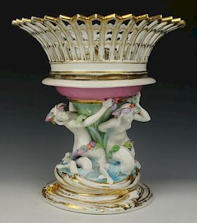 Antique French Figural Lamp Compote with Three Mermaids