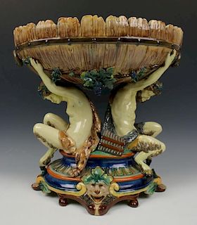 English majolica figural Centrepiece with Fauns