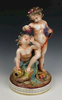 Antique Capodimonte Figurine "Two Cherubs with Grapes"