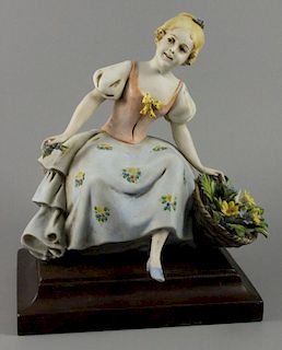 Capodimonte Benacchio Figurine "Girl with Basket of Flowers"