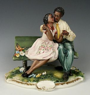 Capodimonte Cazzola Figurine "Courting Couple on Bench"