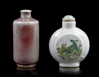 Two Ceramic Snuff Bottles, Height of taller 2 3/4 inches.