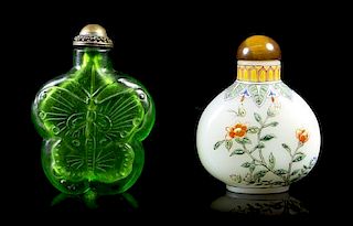 Two Snuff Bottles, Height of taller 2 1/2 inches.