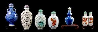 A Group of Six Porcelain Snuff Bottles, Height of tallest 3 inches.