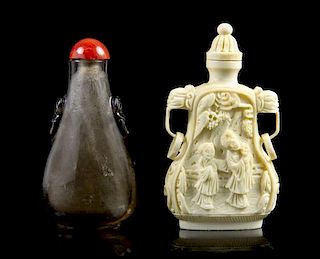 A Group of Two Snuff Bottles, Height of first overall 3 inches.