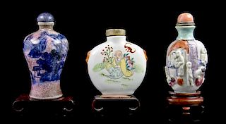 Six Glazed Ceramic Snuff Bottles, Height of tallest 3 1/8 inches.