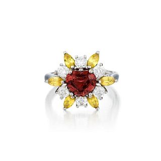A Platinum Spinel Yellow Sapphire and Diamond Ring