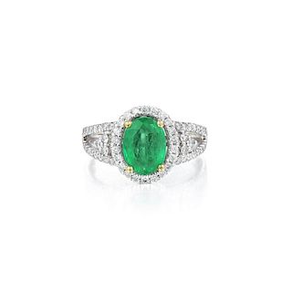 A 14k Gold 1.62-Carat Colombian Emerald and Diamond Ring