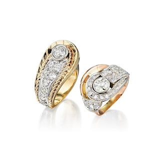 Two Vintage 14K Gold Diamond Rings
