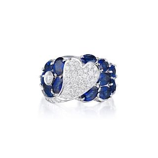 Poinros 18K White Gold, Sapphire and Diamond Ring