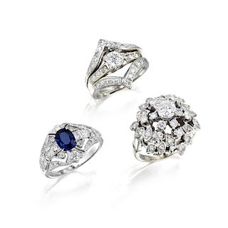 A Group of Gold Diamond and Sapphire Rings