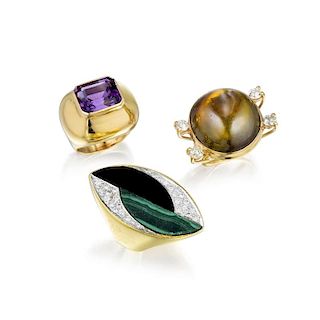 A Group of Gold Diamond and Colored Gemstone Rings