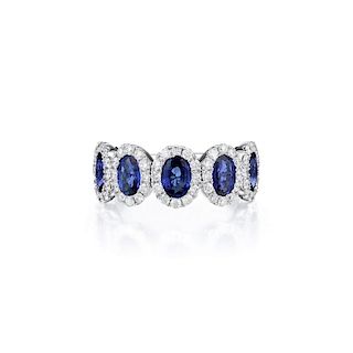 An 18K White Gold Sapphire and Diamond Ring