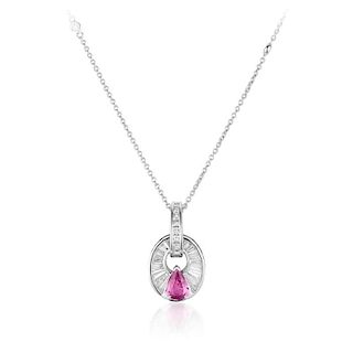 An 18K White Gold Sapphire Ruby and Diamond Pendant Necklace