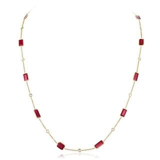 An 18K Gold Ruby and Diamond by the Yard Chain