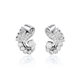 A Pair of 18K White Gold Diamond Cluster Earrings