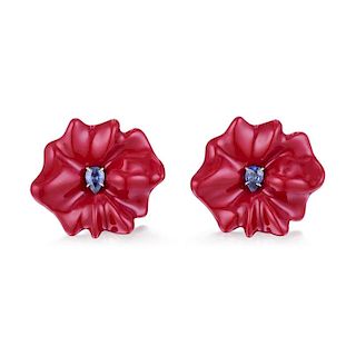 Sabbadini Fashionable Lacquered Aluminum Earrings With 18K White Gold Clips and Sapphires