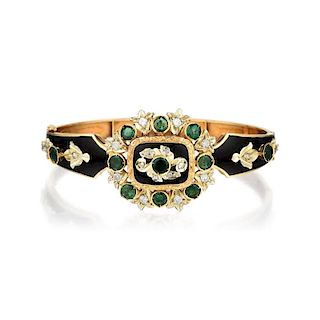An 18K Gold, Diamond, Emerald and Enamel Bracelet