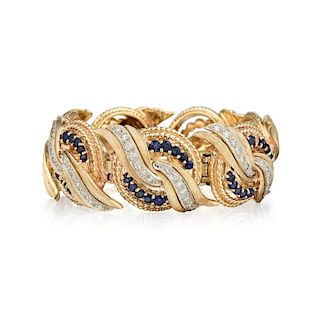 A 14K Gold, Sapphire and Diamond Bracelet