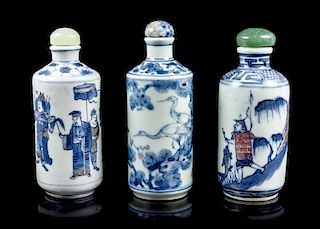 Three Ceramic Snuff Bottles, Height of each 3 1/4 inches.