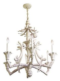 A Painted Faux Bamboo Pagoda- Form Six-Light Chandelier Height 24 inches.