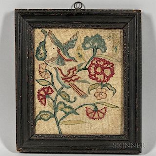 Framed Needlework Picture of Flowers and Birds