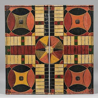 Carved and Polychrome Painted Folding Parcheesi Board