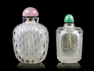 Two Rock Crystal Snuff Bottles, Height of taller 2 3/8 inches.