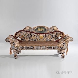 Classical Shell-decorated and Red-painted Sofa