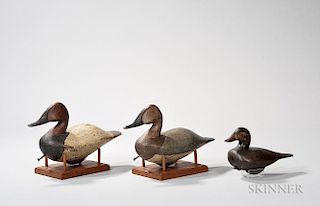 Carved and Painted Canvasback Duck Decoy Pair and Another
