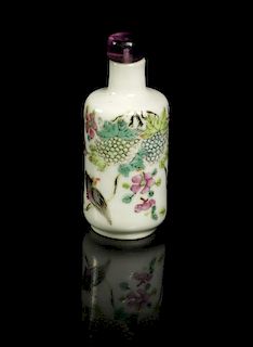 A Polychrome Enamel Porcelain Snuff Bottle, Height 2 1/8 inches.