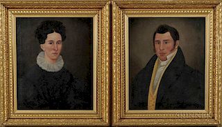 E.E. Finch (act. Maine, c. 1832-50)  Pair of Portraits of a Man and Wife