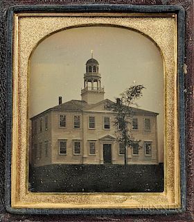 Sixth-plate Tinted Daguerreotype of the Atkinson Academy, Atkinson, New Hampshire