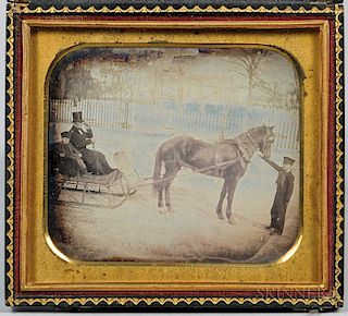 Quarter-plate Daguerreotype of a Horse-drawn Sleigh
