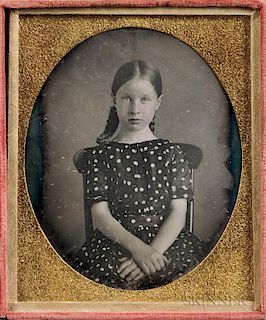 Sixth-plate Tinted Daguerreotype of a Seated Young Girl