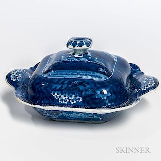 Staffordshire Historical Blue Transfer-decorated Landing of Lafayette Covered Tureen