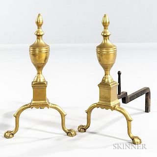 Pair of Brass and Iron Urn-top Andirons