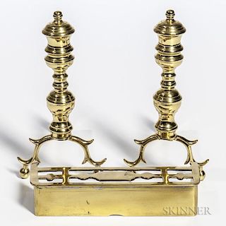 Miniature Brass Ring-turned Andirons and Fender