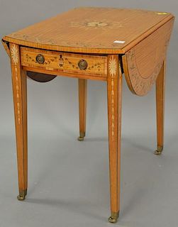 Satinwood inlaid and painted Pembroke table. ht. 28 1/2in., top: 19" x 30"