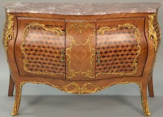Large French style commode with marble top over two drawers. ht. 36in., wd. 56in., dp. 20in.