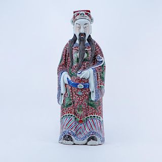 Large Chinese Famille Rose Porcelain Immortal with Scepter Figurine