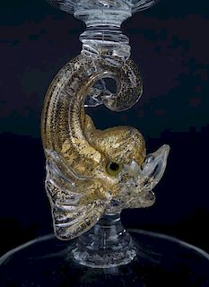 Six (6) Hand Blown Venetian Murano Art Glass Dolphin Stemware