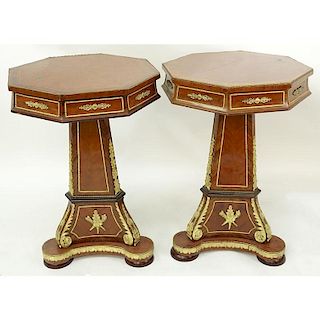 Pair of Louis XVI Style Bronze Mounted Veneered Octagonal Side Tables