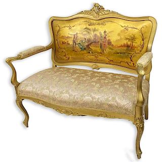 20th Century Vernis Martin Style Carved, Painted and Upholstered Settee