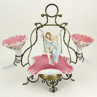 Victorian Cased Glass Figural Epergne With Figures On A Swing